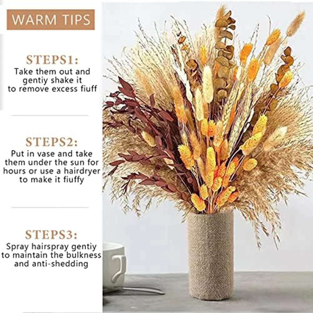

100pcs/set Dried Flower Natural Dried Pampas Grass Bouquet For Elegant Living Room & Party Decor Festive & Party Supplies