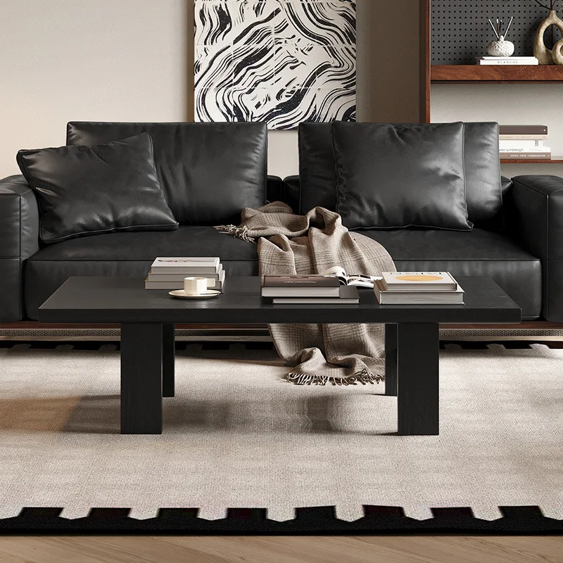 Solid wood table, rectangular, black, coffee table, living room, homestay, retro, small apartment