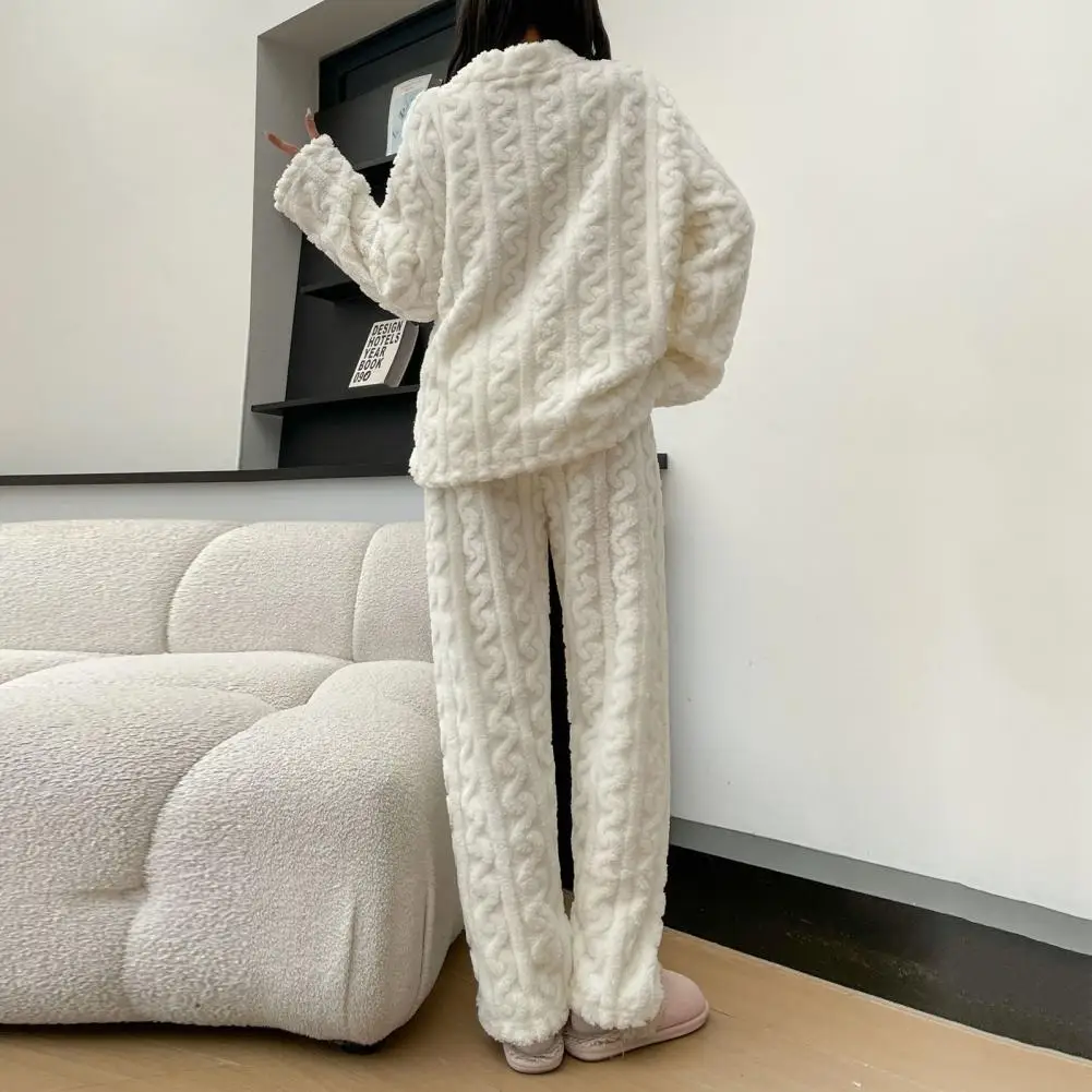 2 piece Set Thickened Warm Fashion Coral Velvet Pajamas Autumn Winter Padded Ladies Casual Elastic Striped Comfortable Homewear