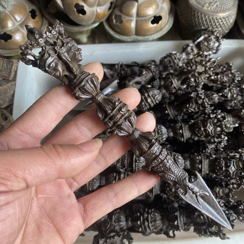 19cm Exquisito Budista Tibetano Hayagriva Buddhism Three Sides Vajra Pestle Crafts