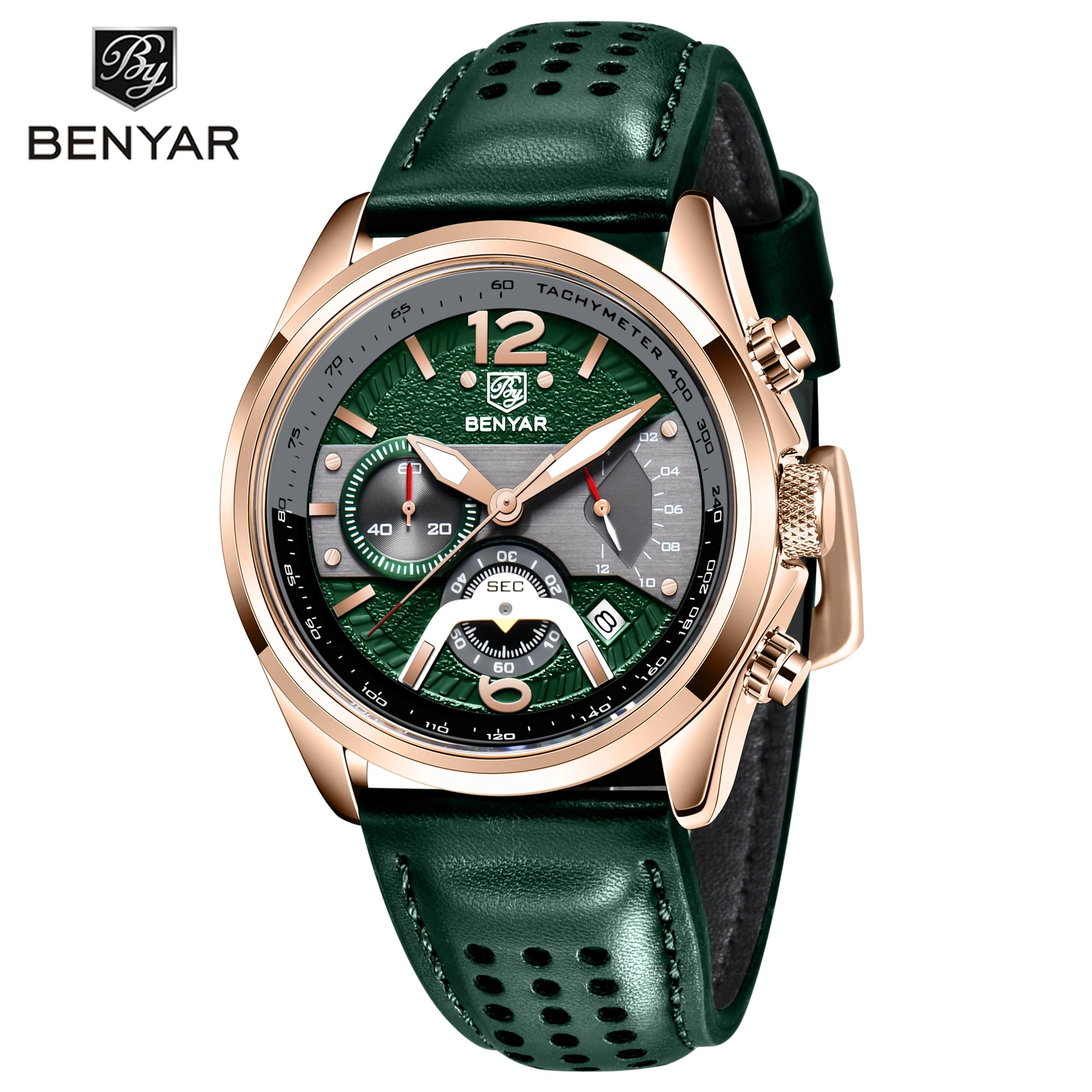 

BENYAR 5171 Fashion Men's Quartz Watch Sport Chronograph Luminous Calendar Leather Strap Casual Watches for Man reloj hombre