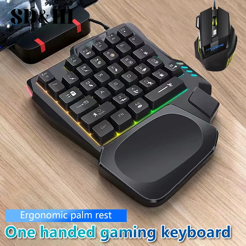 Teclado para jogos RGB de uma mão Mini USB Ultra-fino com fio 35 teclas OneHandedly Backlight Teclado para computador PC laptop