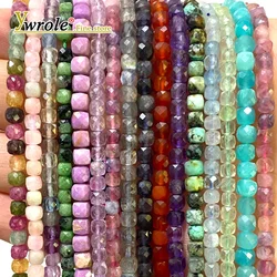 Faceted Square 4-5mm Natural Stone Sapphire Tourmaline Apatite Amethyst Spacer Beads for Jewelry Making Diy Bracelet Accessories