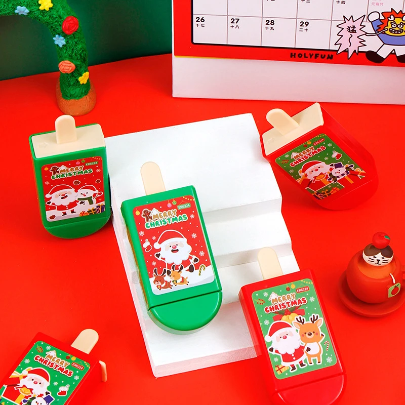 サンタクロースマジックボックスラバー消しゴム、描画ツール、消しゴム、学生文房具、賞品、学用品、クリスマスギフト、カワイイ、1個