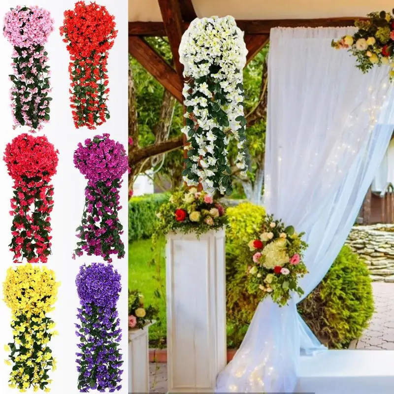 10-1Pack Artificial Violet Flower Vines Plastic Fake Flowers Wall Hanging Plants Wisteria Garland Wedding Home Garden Decoration
