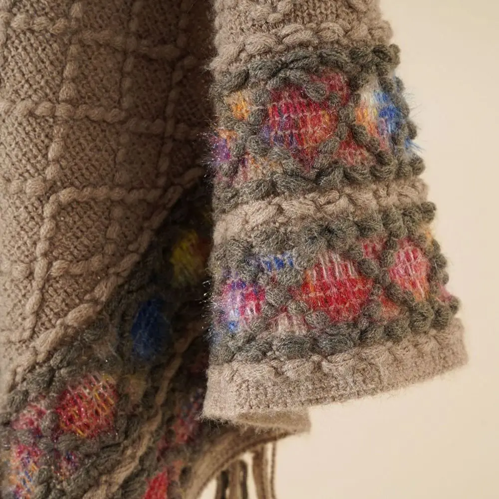 أنيقة الطباعة العرقية نمط وشاح المعينية شريط محبوك كيب موضة بوهيميا شرابة الأوشحة السفر عطلة #6