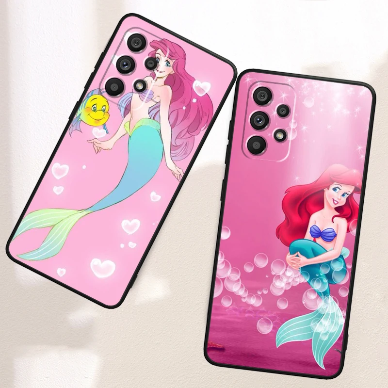 M-Mermaid Disney Cartoon For Samsung A53 A52 A33 A32 A51 A71 A21S A13 A73 A50 A22 A23 A03 A72 A54 A12 5G Black Back Phone Case