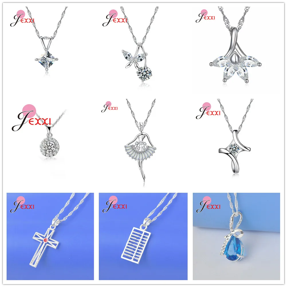 Fahion Delicate Cubic Zircon Cross Waterdrop Round Pendant Necklace for Women Girl Gifts 925 Sterling Silver Fine Jewelry