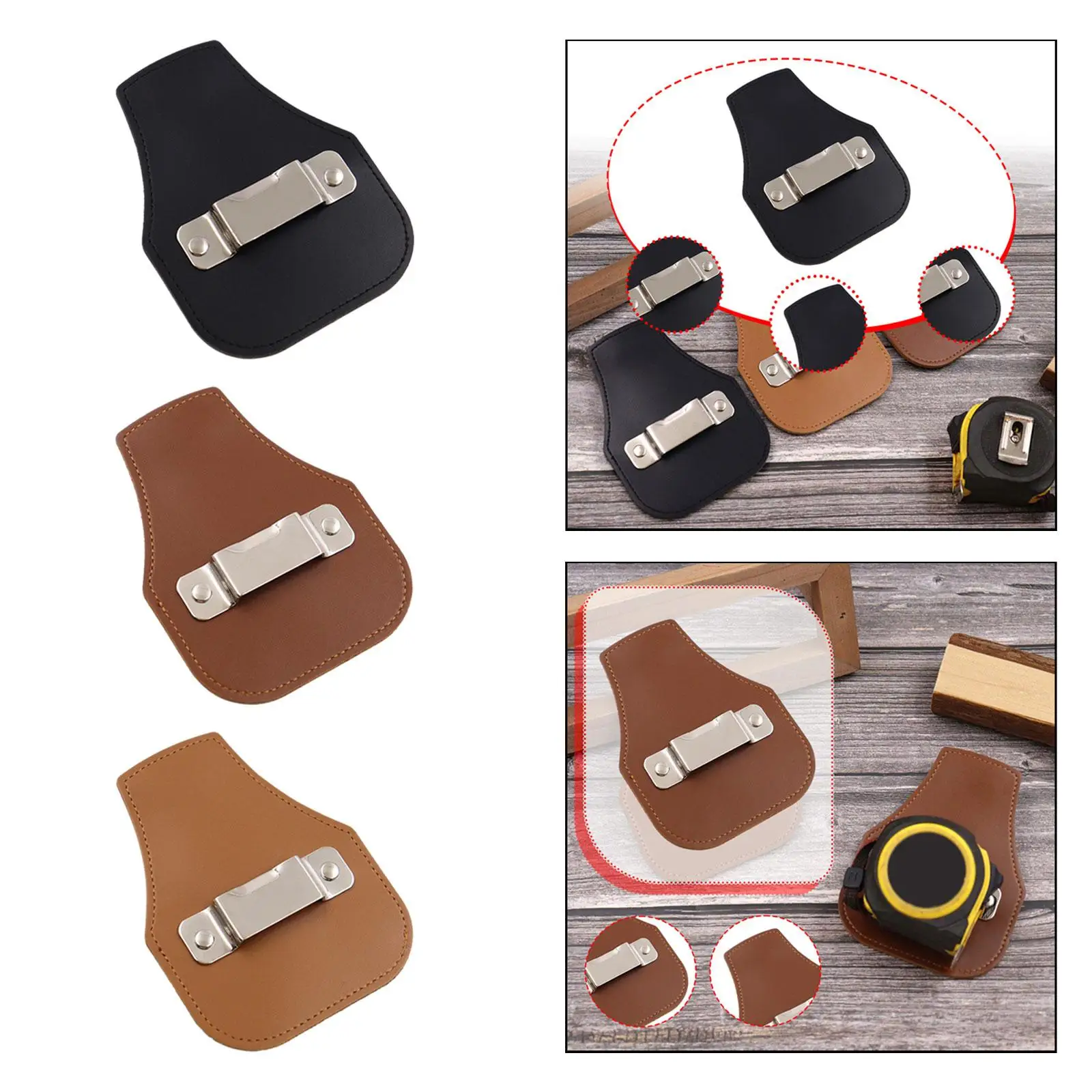 Soporte para cinta métrica, cuero PU, para cinturón, bolsa, herramienta hecha a mano, bolsa de herramientas con clip para cinturón para carpinteros y manuales