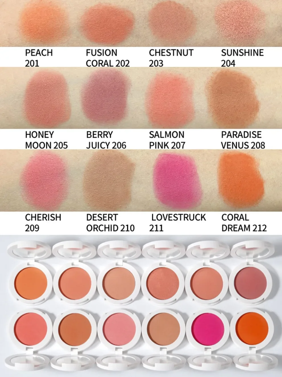 Pigmento à prova d'água, pó de blush único, marca própria, maquiagem facial de longa duração, blush, logotipo personalizado, atacado, pacote branco