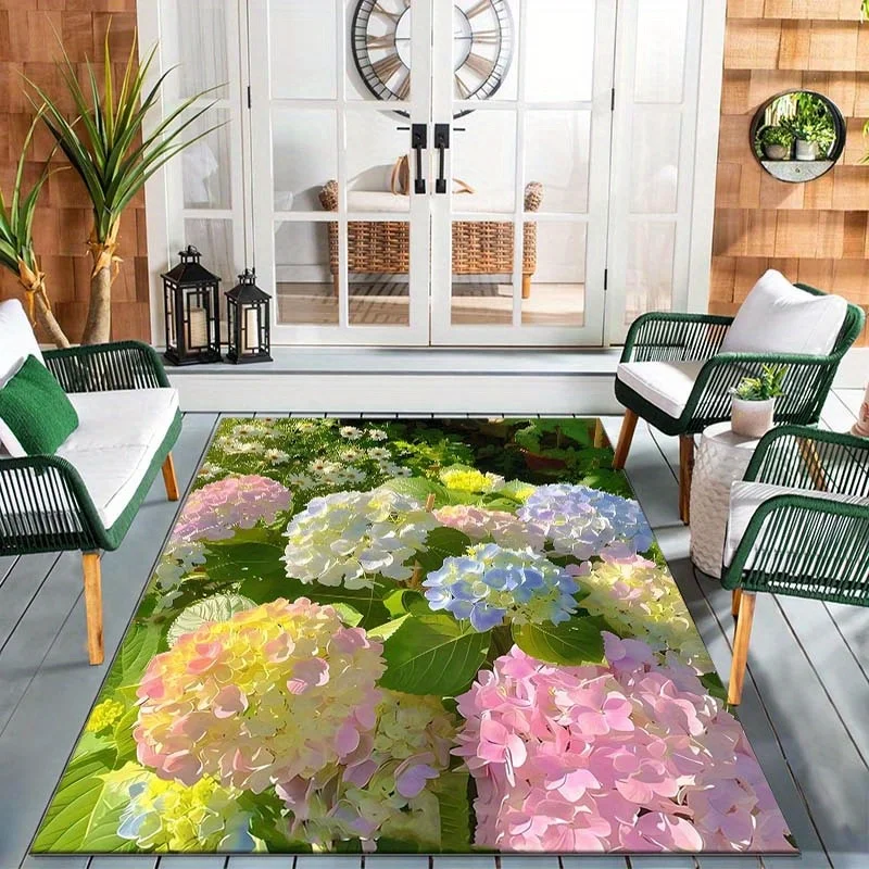 1pc Hydrangea Floral Pattern Area Rug, Vivid Flower Design, Soft And Durable, Perfect for Terrace Bedroom Kitchen Corridor