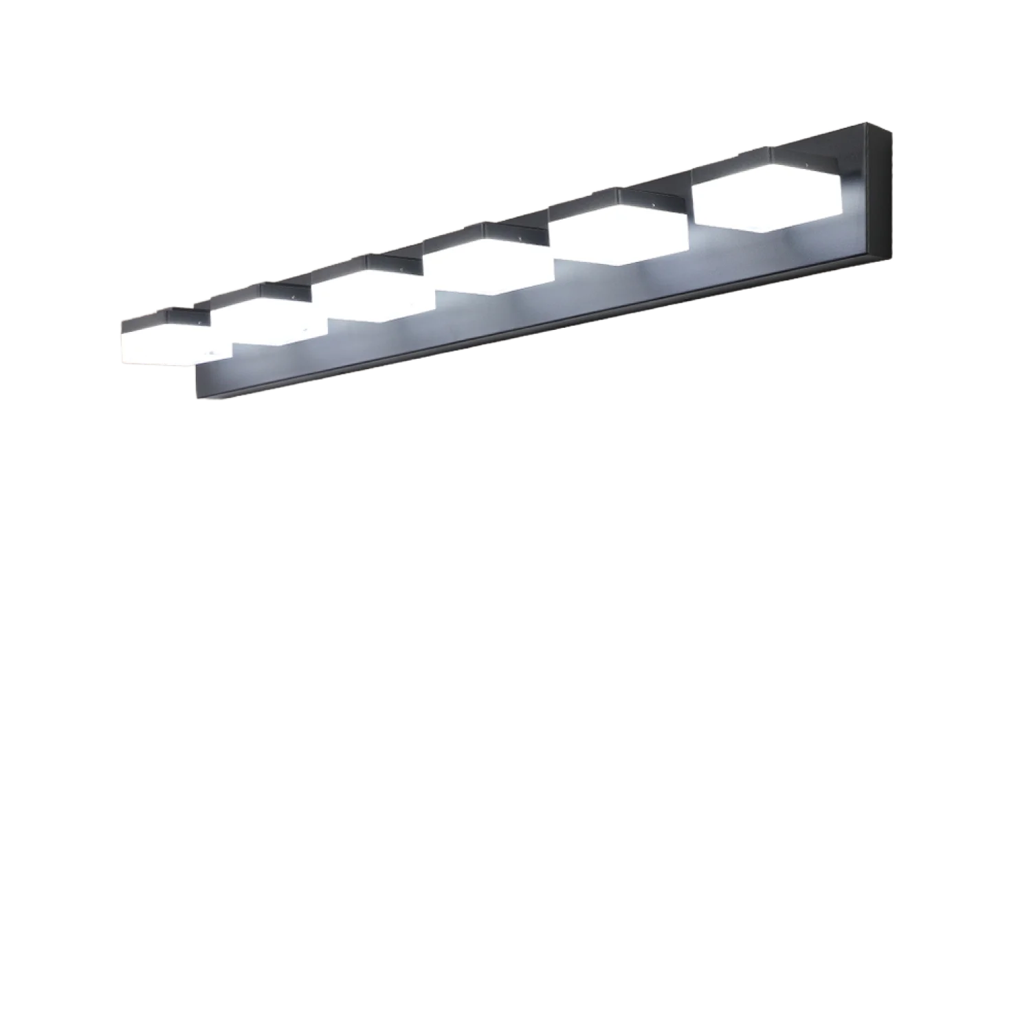 Moderne zwarte LED-ijdelheidsarmatuur met 6 lampen, stijlvolle verlichting voor badkamers en make-uptafels