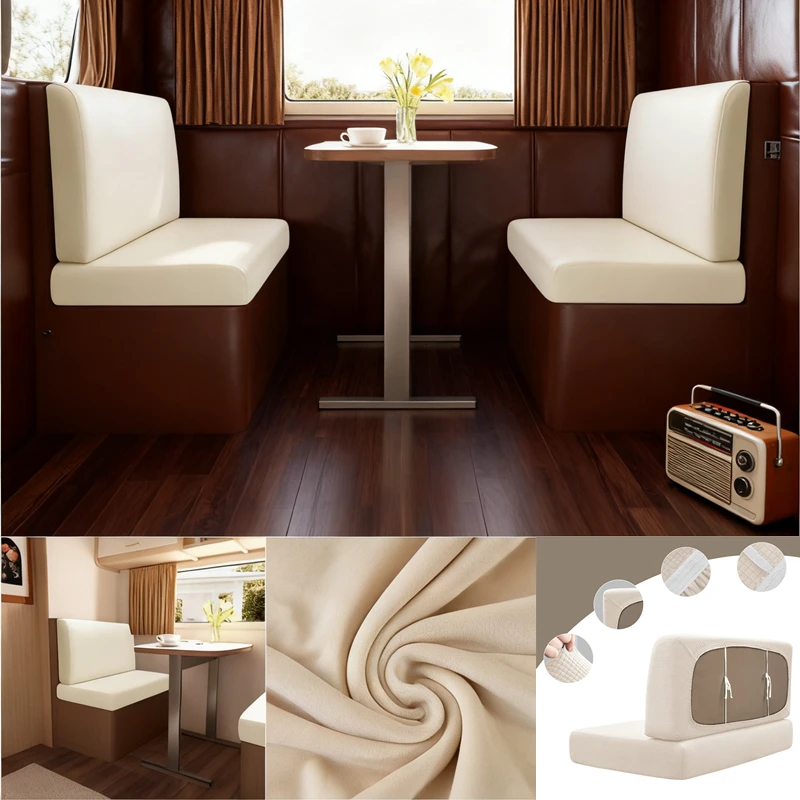 2 Pcs/set Stretch RV Dinette Cushions Covers Velvet Solid Color Couch Sofa Seat Covers Bench Backrest Case for RV Camper Car