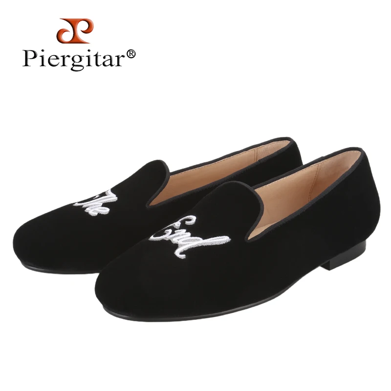 

Piergitar, летние новые стильные черные бархатные лоферы с вышивкой букв «THE/END», бельгийские лоферы ручной работы, мужские мокасины без шнуровки