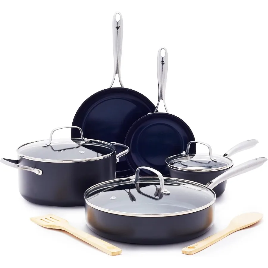 

10Piece Hard Anodized Ceramic Nonstick Cookware Set for Home Kitchen Use NonToxic and PFASFree Suitable for Dishwasher and Oven