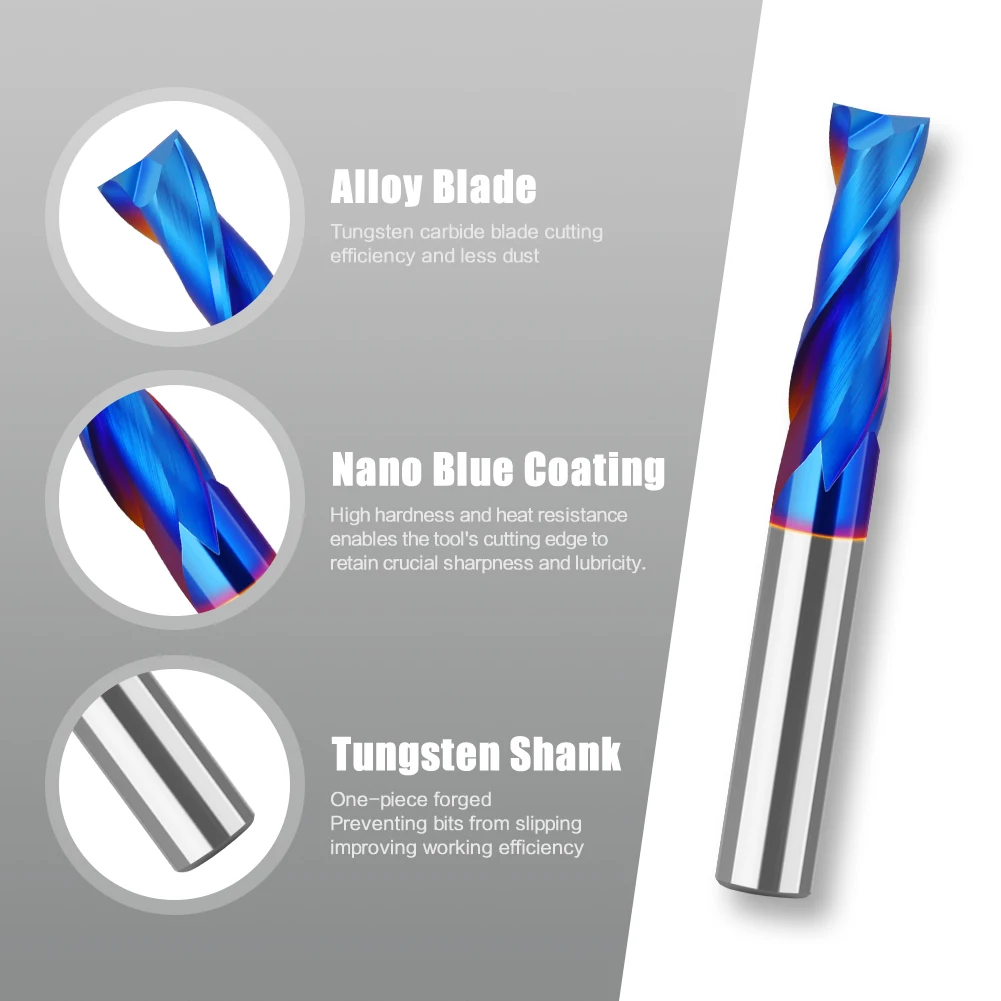 8mm shank straight cutter alloy plated blue top rotary bottom rotary trimming cutter tungsten carbide woodworking milling cutter