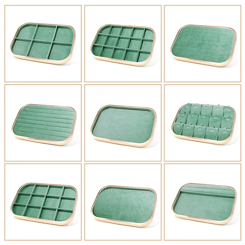 Green Pink Metal Velvet Jewelry Display Tray Pendant Watch Necklace Bracelet Earring Organizer Holder for selling store gift