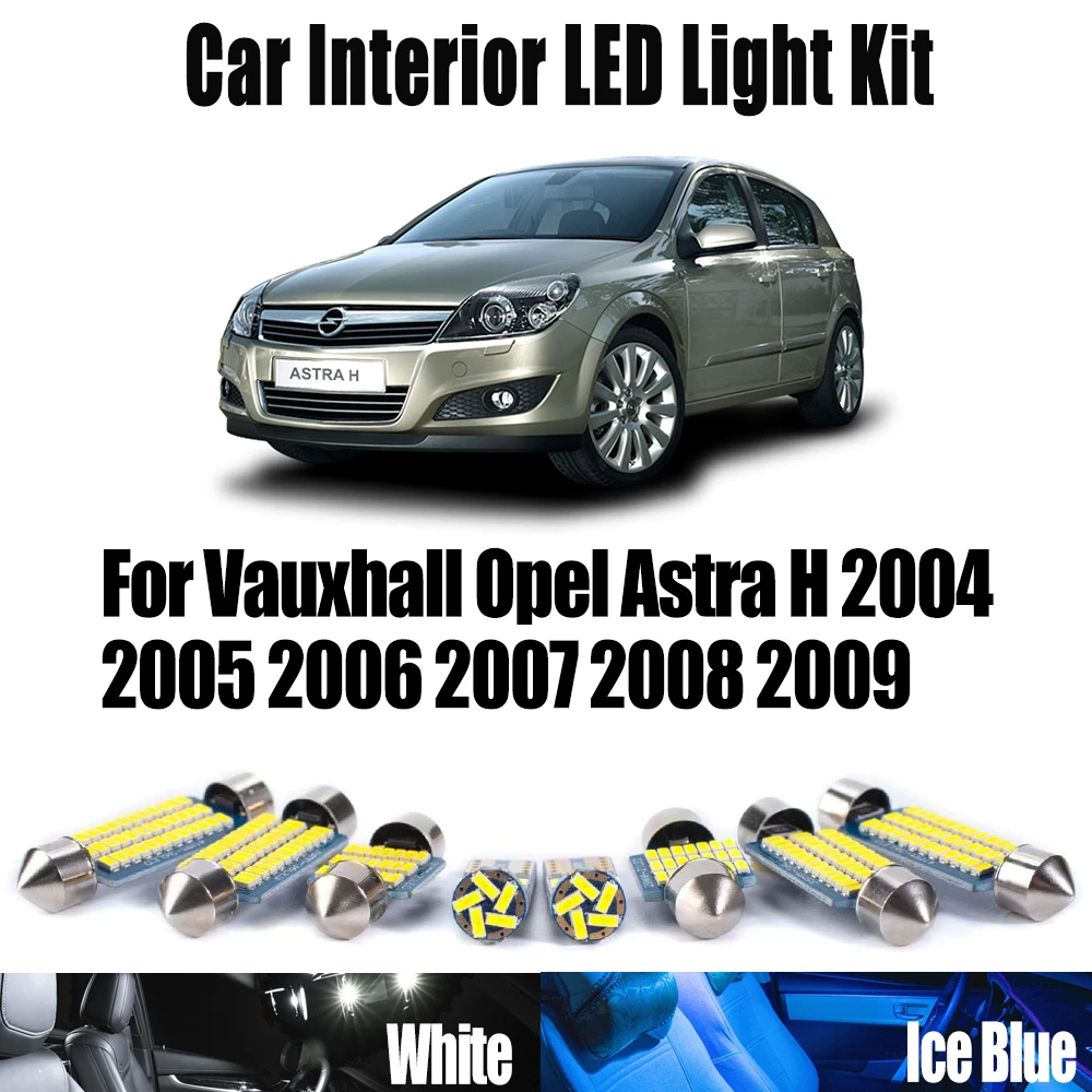 

13 шт. комплект светодиодного внутреннего купольного освещения Canbus для Vauxhall Opel Astra H 2004 2005 2006 2007 2008 2009, автомобильные лампы для зеркал косметического столика