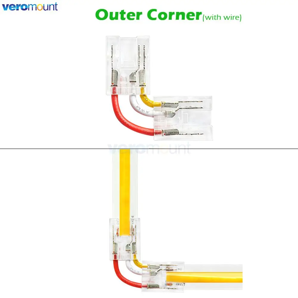 3Pin CCT COB LED Strip Fast Connector for IP20 CCT FOB Strip 8mm 10mm Solderless Solder Free Strip to Strip / Wire Joint Corner