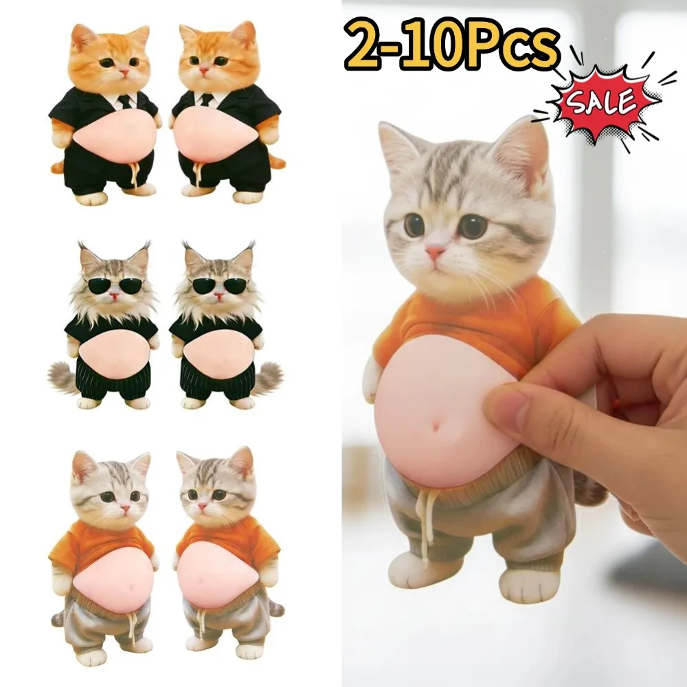2-10Pcs 3D Shiba Inu Cat Belly Sticker - Cute Kitten wearing orange outfit with soft pink background, silicone self-adhesive