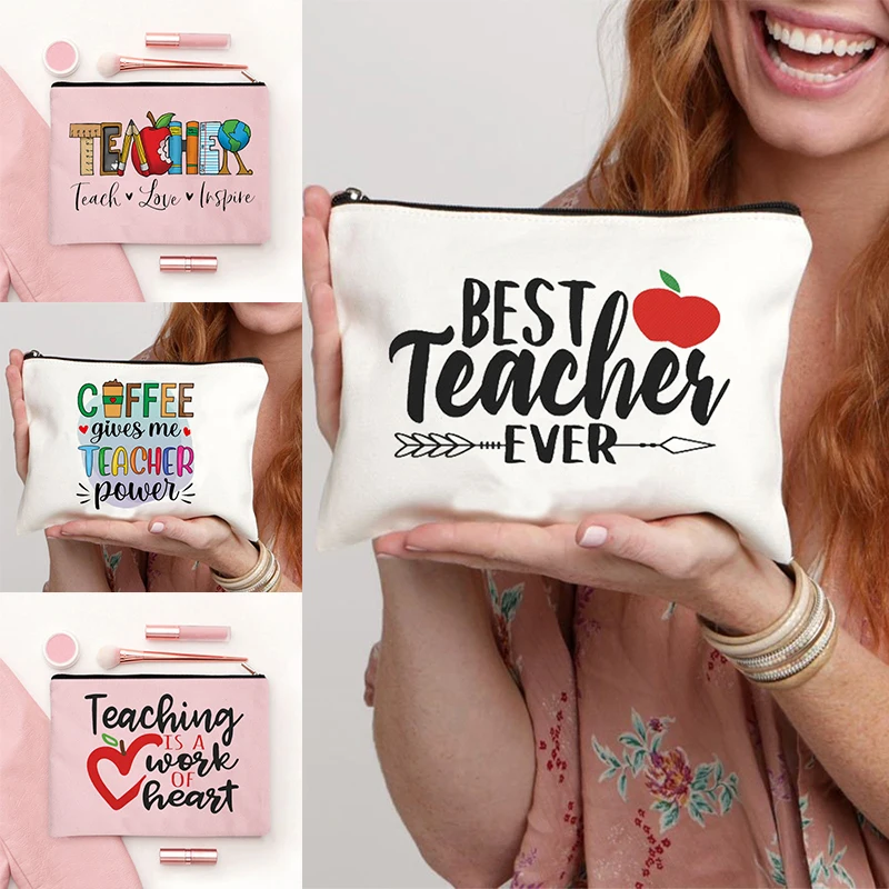 Best Teachers Ever-bolsas de maquillaje con estampado para mujer, bolsa de maquillaje diseñada para regalo favorito del profesor, Kit de aseo necesario para viajar, 2023