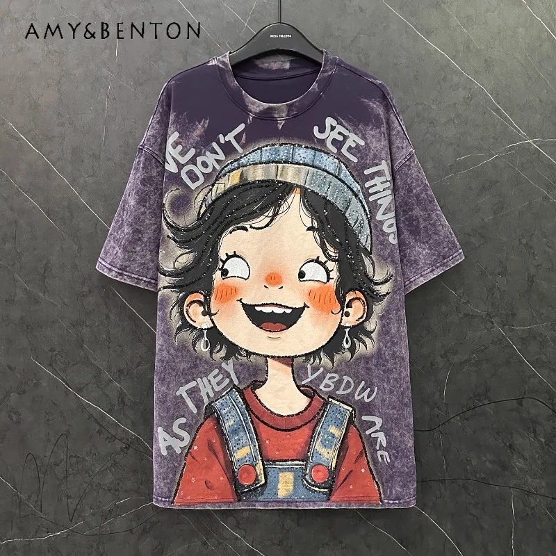 

Autumn Heavy Industries New Cartoon Sequin Printing Little Girl Short Sleeved T-Shirt Women's Loose Casual Medium And Long Tees