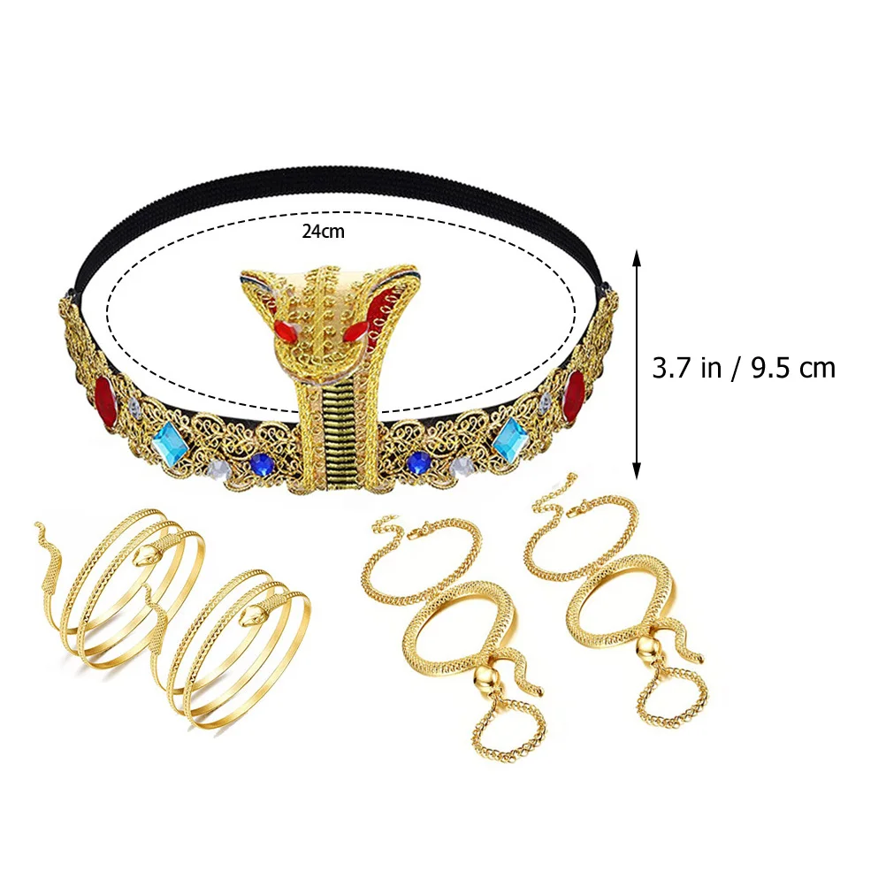 1Set Snake Hoofdband Armbanden Set Egyptische Stijl Kostuum Accessoires voor Halloween Party Cosplay Decoratieve Haarstukje Prop