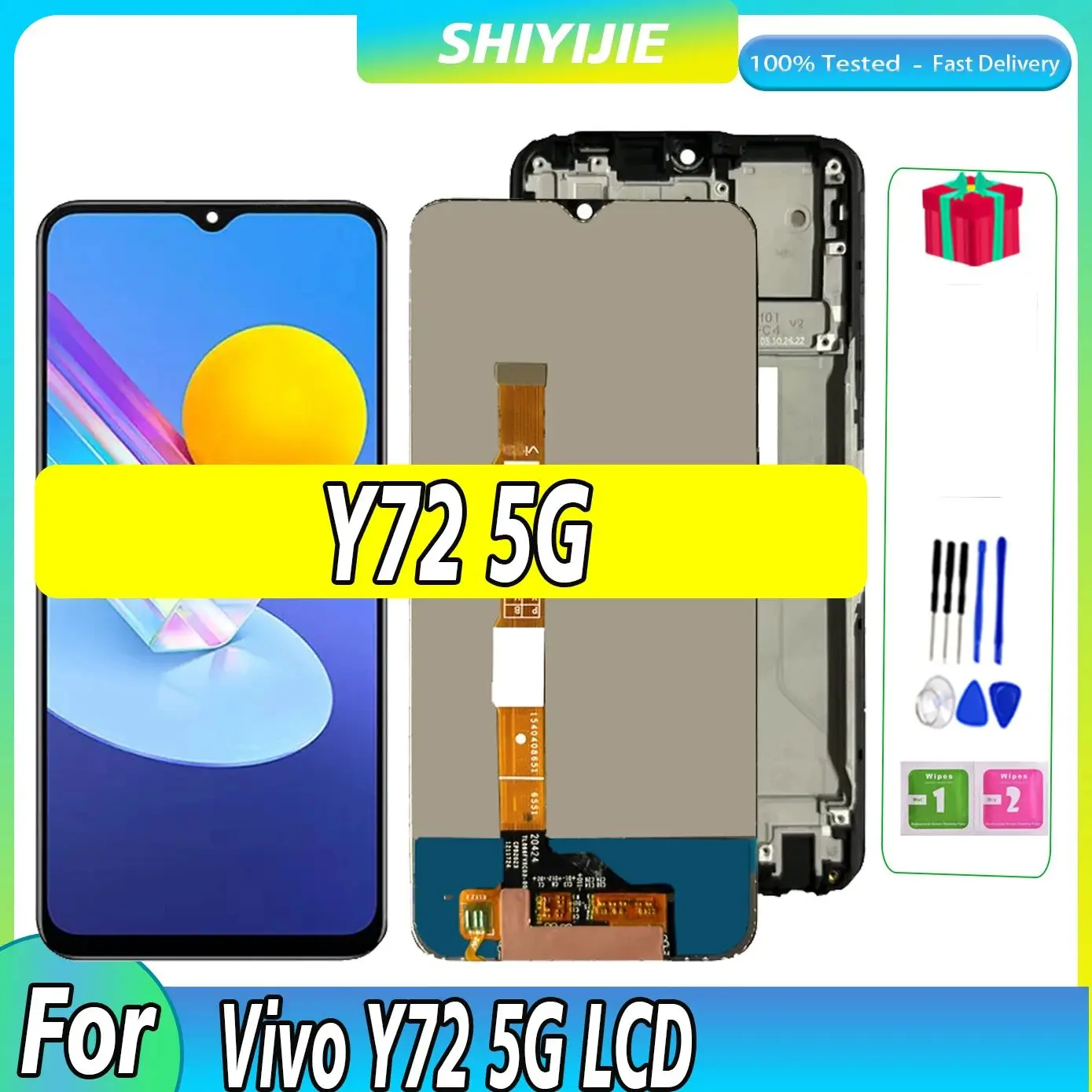 

6,58 "для Vivo Y72 5G LCD V2041 дисплей сенсорный экран дигитайзер Y72 5G Рамка для экрана запасные части в сборе протестированы