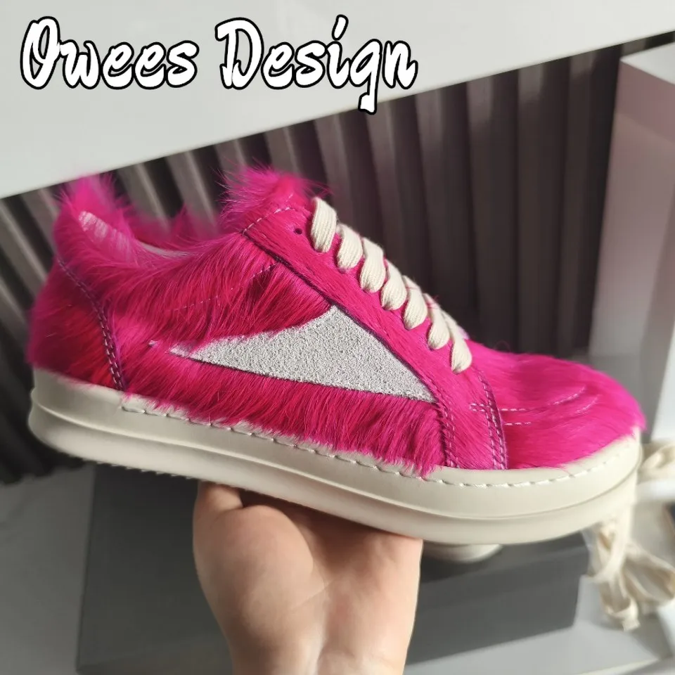 

Punk Style Women Horsehair Sneakers Men Casual Shoes Genuine Leather Lace Up Luxury Trainers High Street Loafers Flats Shoes