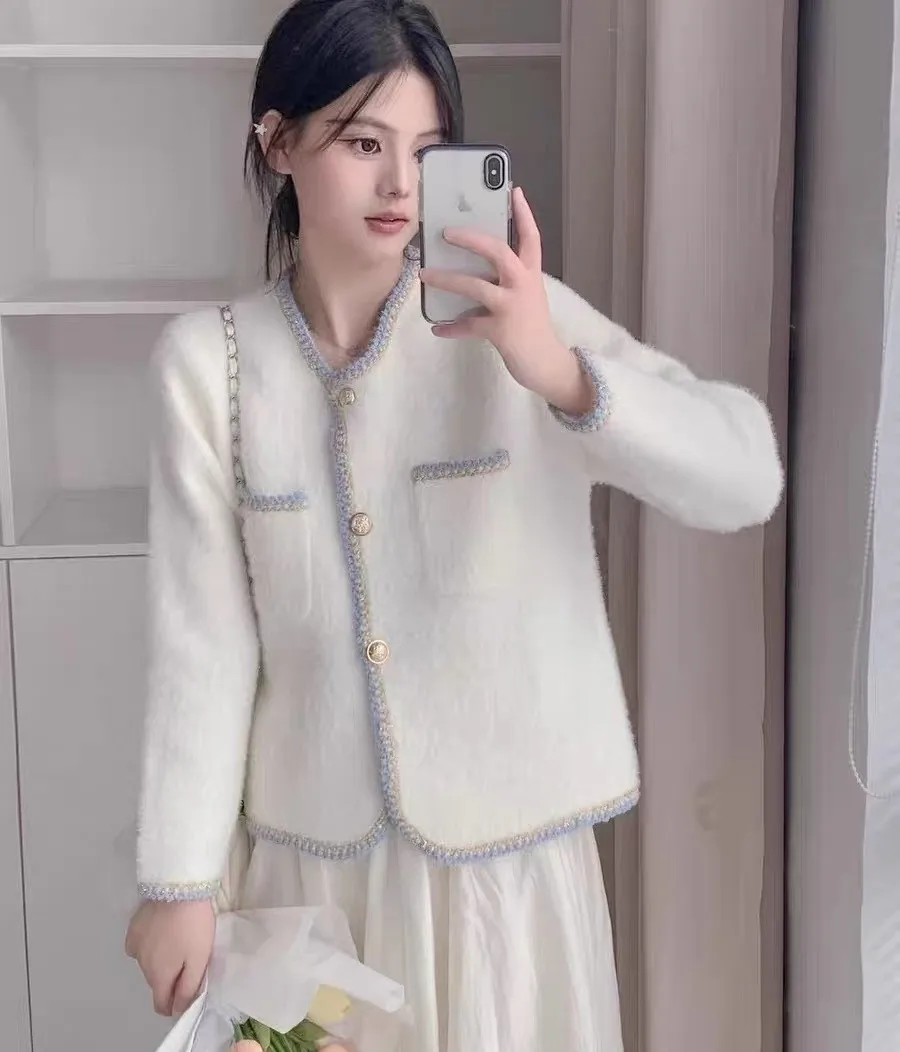 

Tweed Jacket Long Sleeve Womens Spring Tie-Dye Patches Three-Dimensional Bomber Multi-Functional Hipster Campus Patterned Gentle