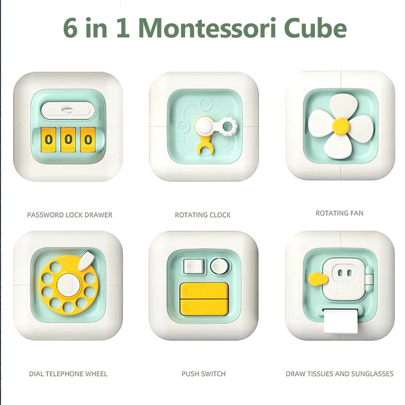 1 pz 6 in 1 giocattoli educativi Montessori sensoriale occupato bordo abilità di pratica del bambino cassetto cubo agitarsi giocattoli educativi per ragazza ragazzo