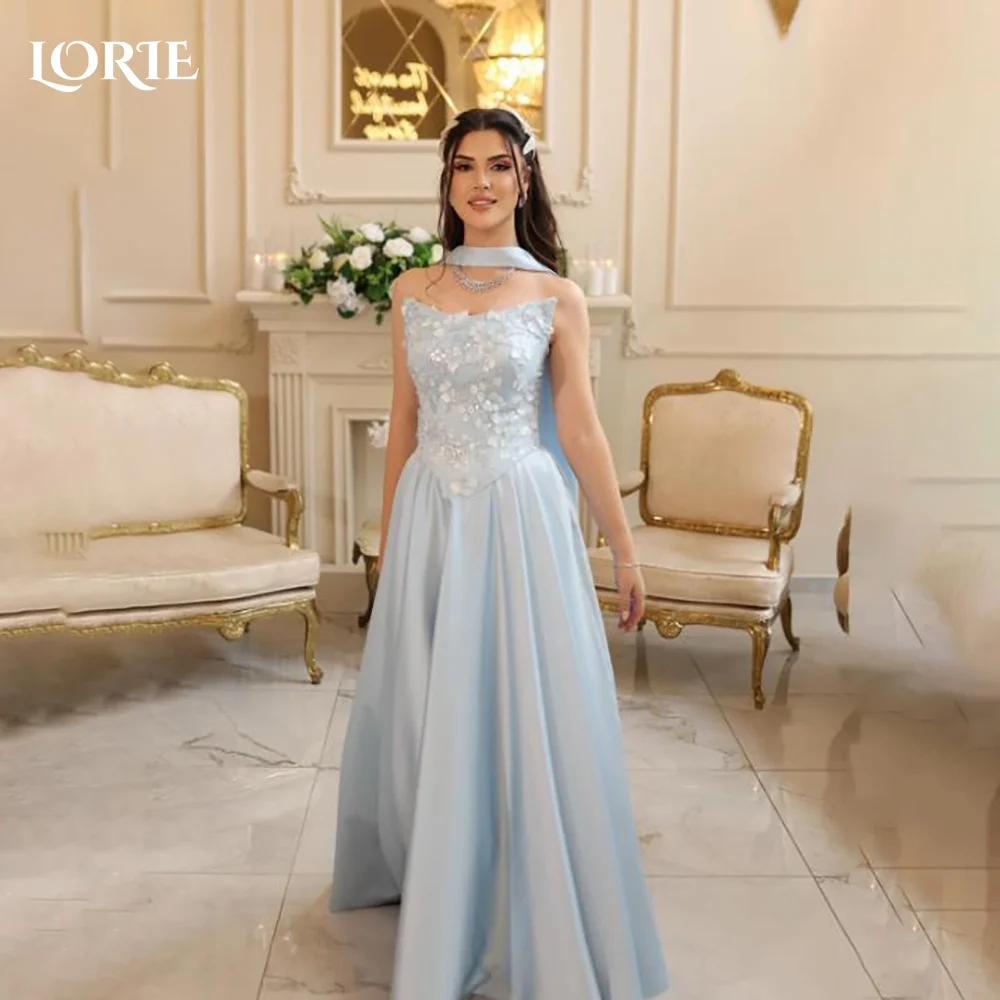 

LORIE Lace Saudi Party Dress Short Sleeve Applique A-Line Evening Dress Prom Dress 3D Flower Illusion Party Gown Club Customized