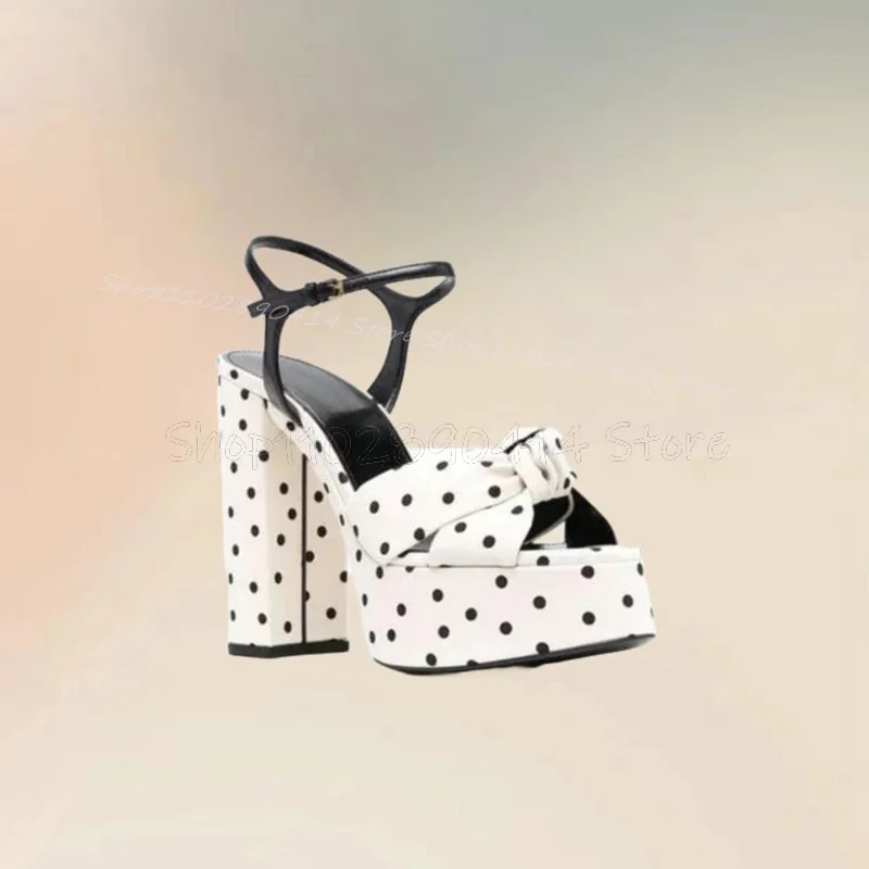 

Wave Point Print Knot Design Platform Sandals Buckle Strap Women Shoes Chunky High Heels Fashion Party 2024 Zapatos Para Mujere