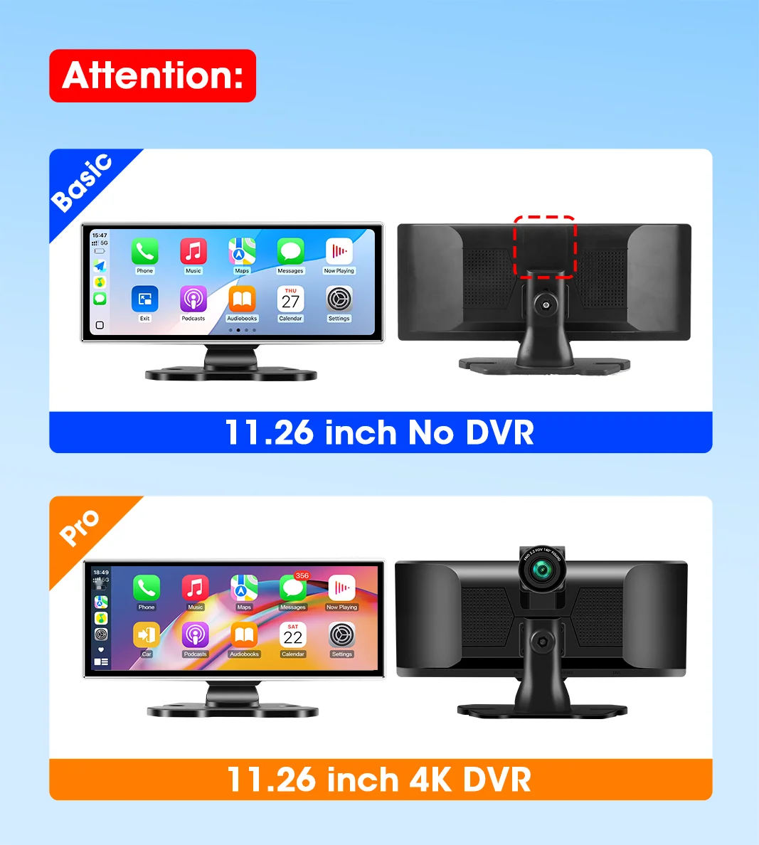 11,26 Zoll Dash Cam 4K Auto DVR Wireless Carplay & Android Auto GPS Navigation Video Recorder Dashboard Dual Objektiv Wifi AUX FM – Detail 1