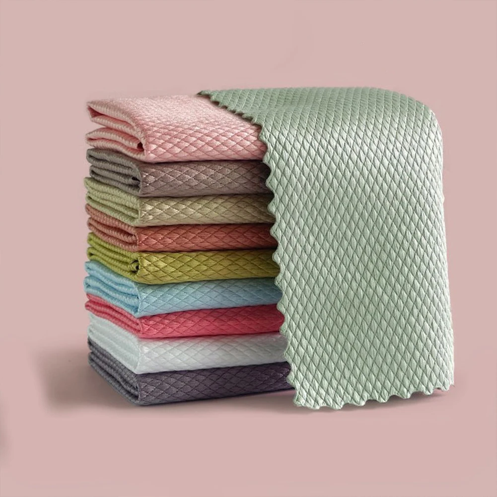 5pcs Kitchen Double-sided  Absorbent  Dishwashing  Cloth Hand Towel With Scale Pattern Wholesale