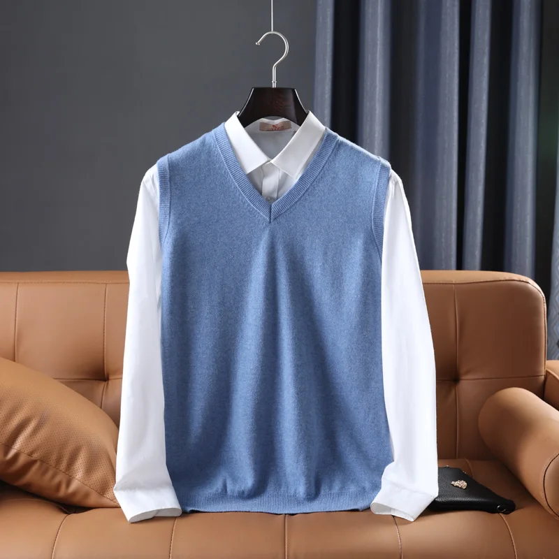 Jueqi men's cashmere sweater vest sleeveless waistcoat 100% pure wool V-neck sweater MR-1918