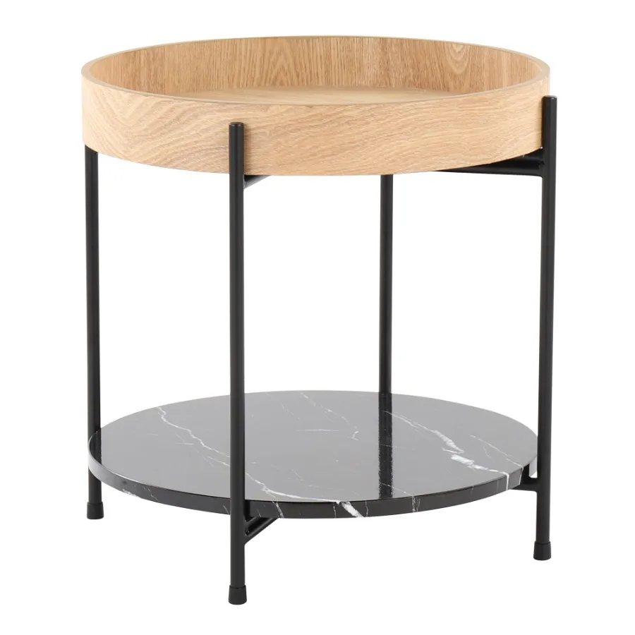 

Daniella Contemporary End Table in Black Metal and Natural Wood with Black Marble Accent by LumiSource