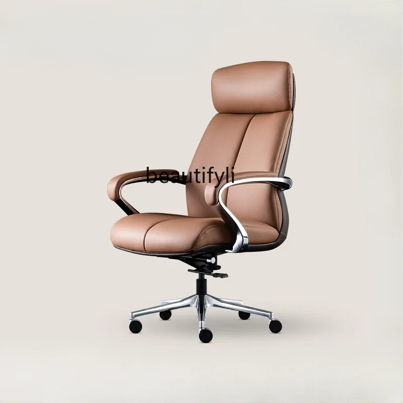 

Italian light luxury leather boss chair office, comfortable computer chair, cowhide class, president swivel chair