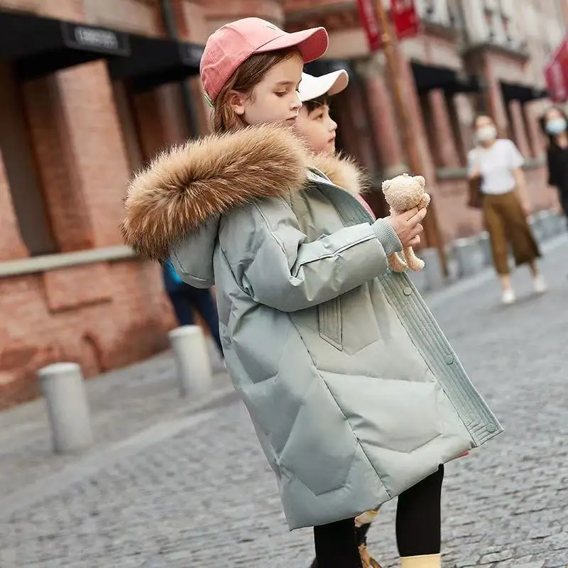 الفتيات أسفل سترة منتصف طول معطف الأطفال نمط المتضخم الأطفال معطف الشتاء سميكة الشتاء الأطفال ملابس خارجية 5-15Y #4