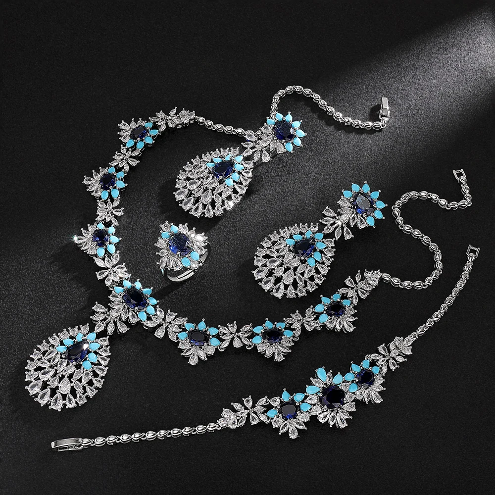 

2024 New 4-piece Bride Zirconia Full Set Women's Party Jewelry Set Dubai Nigeria Crystal Wedding Jewelry Set