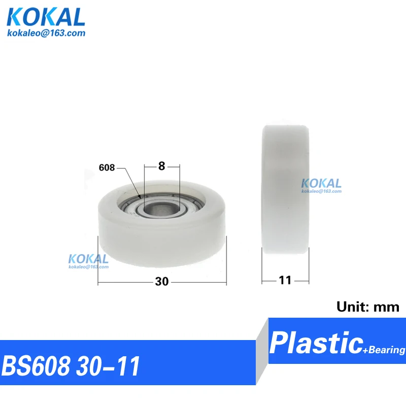 [F08]1PCS high quality ball bearing 608ZZ plastic covered flat roller pulley 3CM MACHINE DIY flat type bearing roller wheels 30
