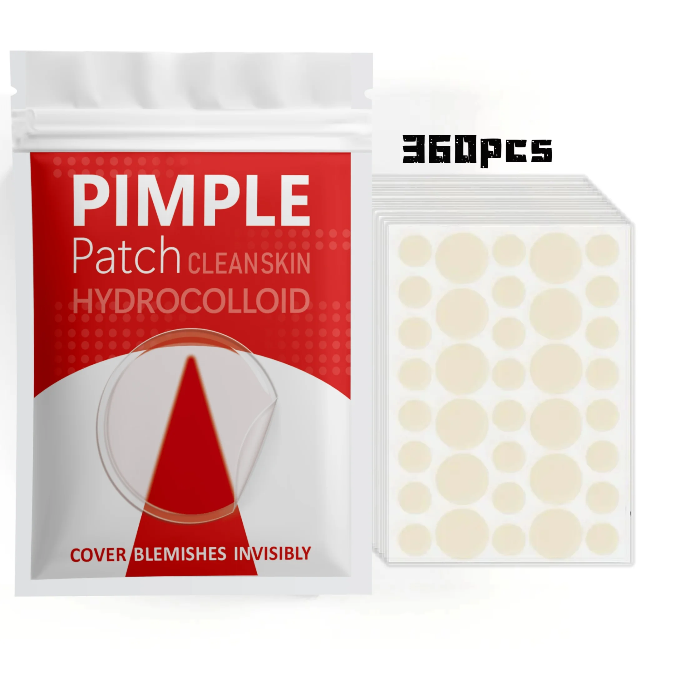 360 قطعة من رقع حب الشباب الشفافة المستديرة باللون الأحمر - مقاومة للماء وجيدة التهوية #1