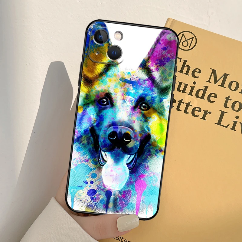 Cartoon German Shepherd Dog Case For iPhone 16 15 14 Pro Max Plus 13 12 Mini 11 Pro Max Back Cover