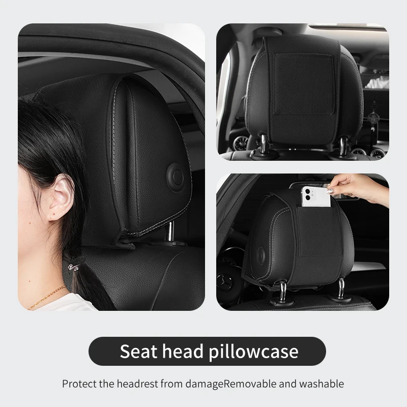 1pc/2pcs Car Seat Back Headrest Pillow Fur Leather Cover For Tesla Model 3 Model S Model X Model Y Roadster Bonina Coil