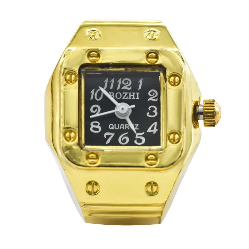 The New Best-Selling Ring Watch Features A Creative Golden Alloy Case With A Finger Square Dial For Couples And Men