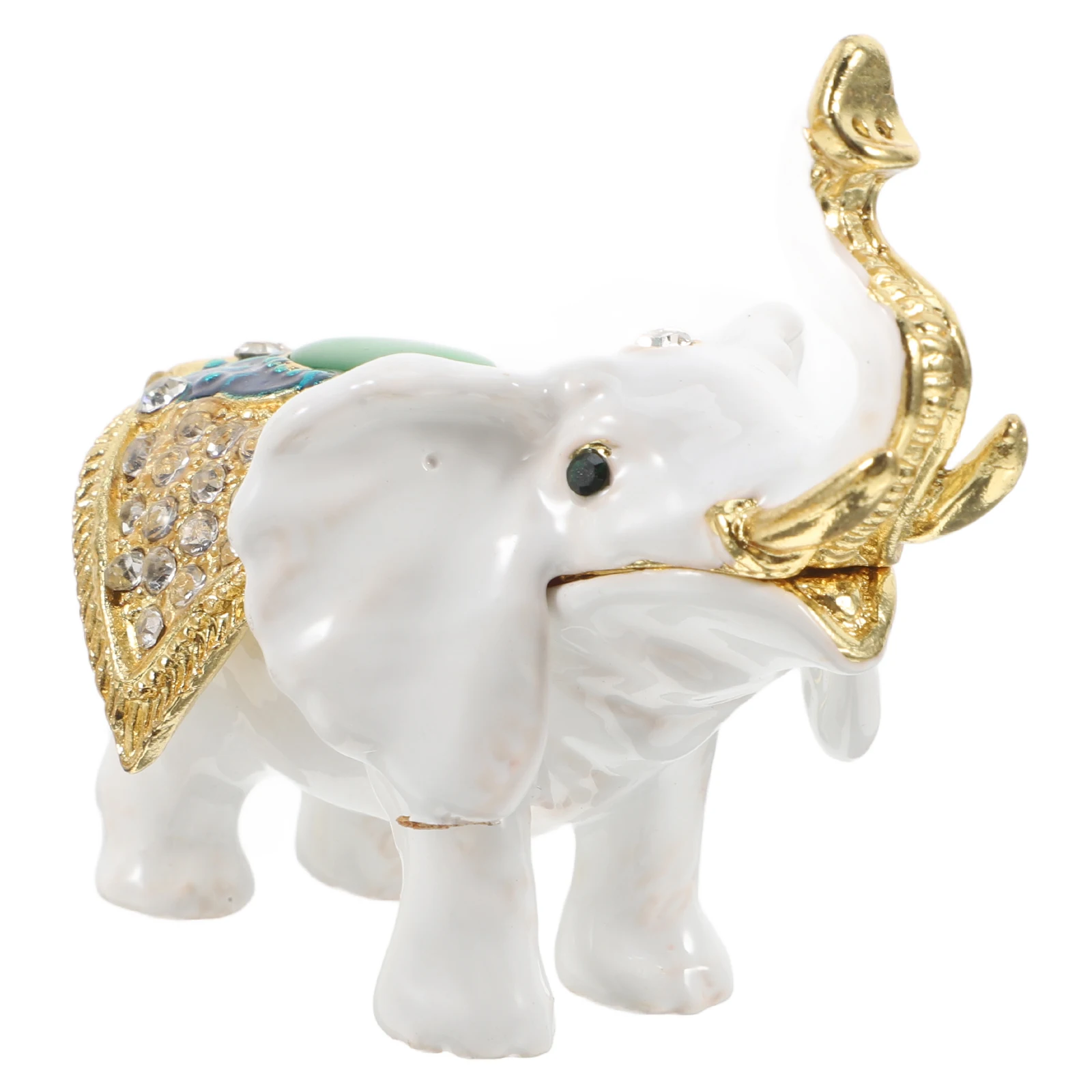 

Elephant Jewelry Box Animal Figurine Metal Decor Ring Holder White Necklace Statue Elegant Design Storage Container