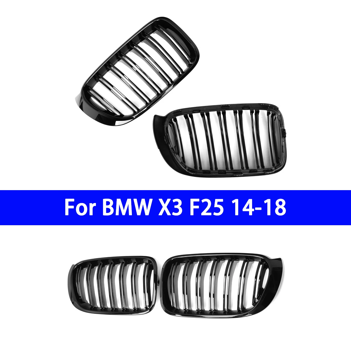 

Suitable for BMW X3 F25 14-18 Later Modification with Dual Line Bright Black Three Color Carbon Fiber Grille