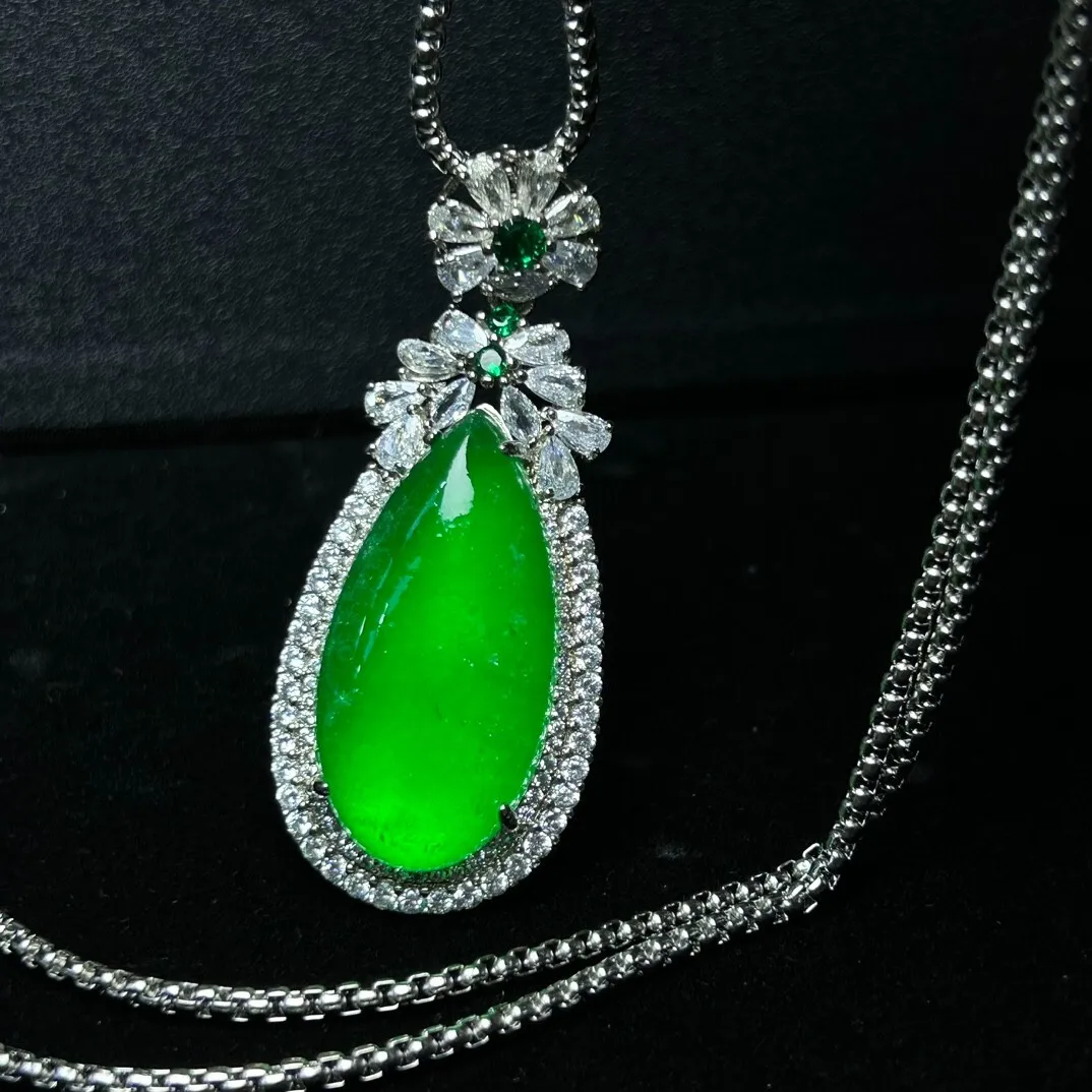 Real Natural High Ice Green Jade Jadeite amulet Pendant&Necklaces water drops
