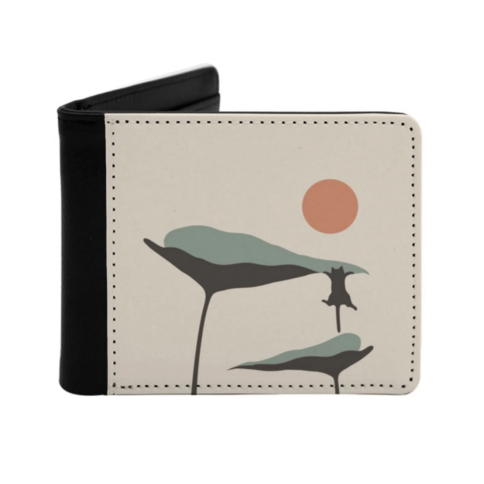 

Cat And Plant 30 Personalized Men's Leather Wallet Card Money Bag Pu Leather Wallet Cat Cats Plant Landscape Boho Sunset Sun