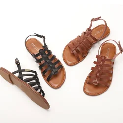 Summer Women 1cm Platform 1.5cm Low Heels Sandals Lady Leisure Cross Belt Metal Buckle Strap Flats Female Fashion Roman Sandals